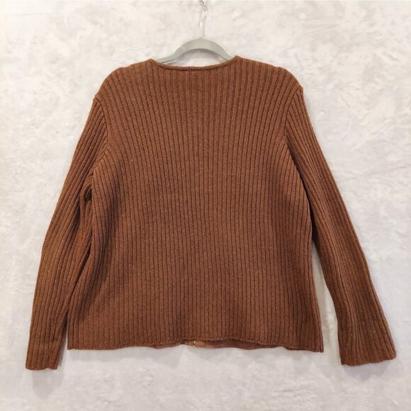 EMMA JAMES Suede sweater Jacket Womens L Zip Brown career office retro classic - Picture 2 of 10